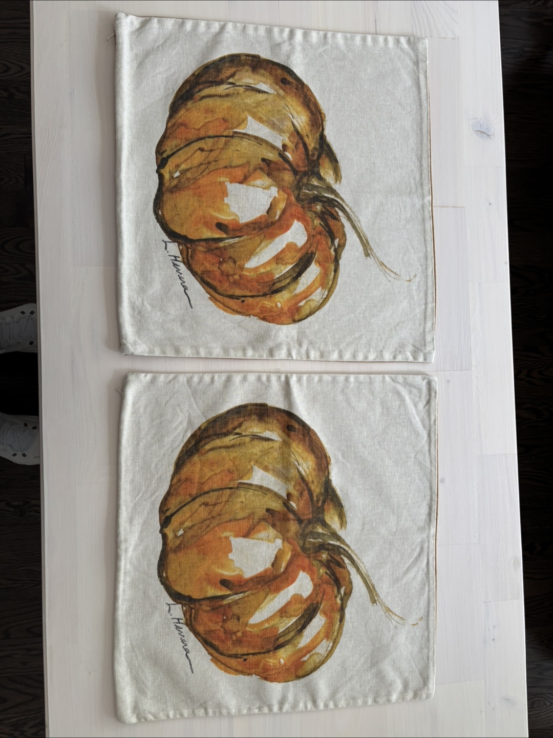 Two Pottery barn pumpkin pillow covers