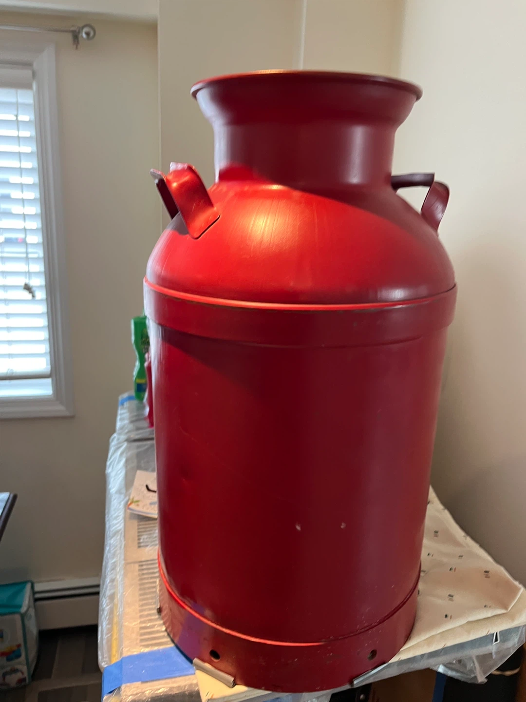Vintage Red Metal Milk Can