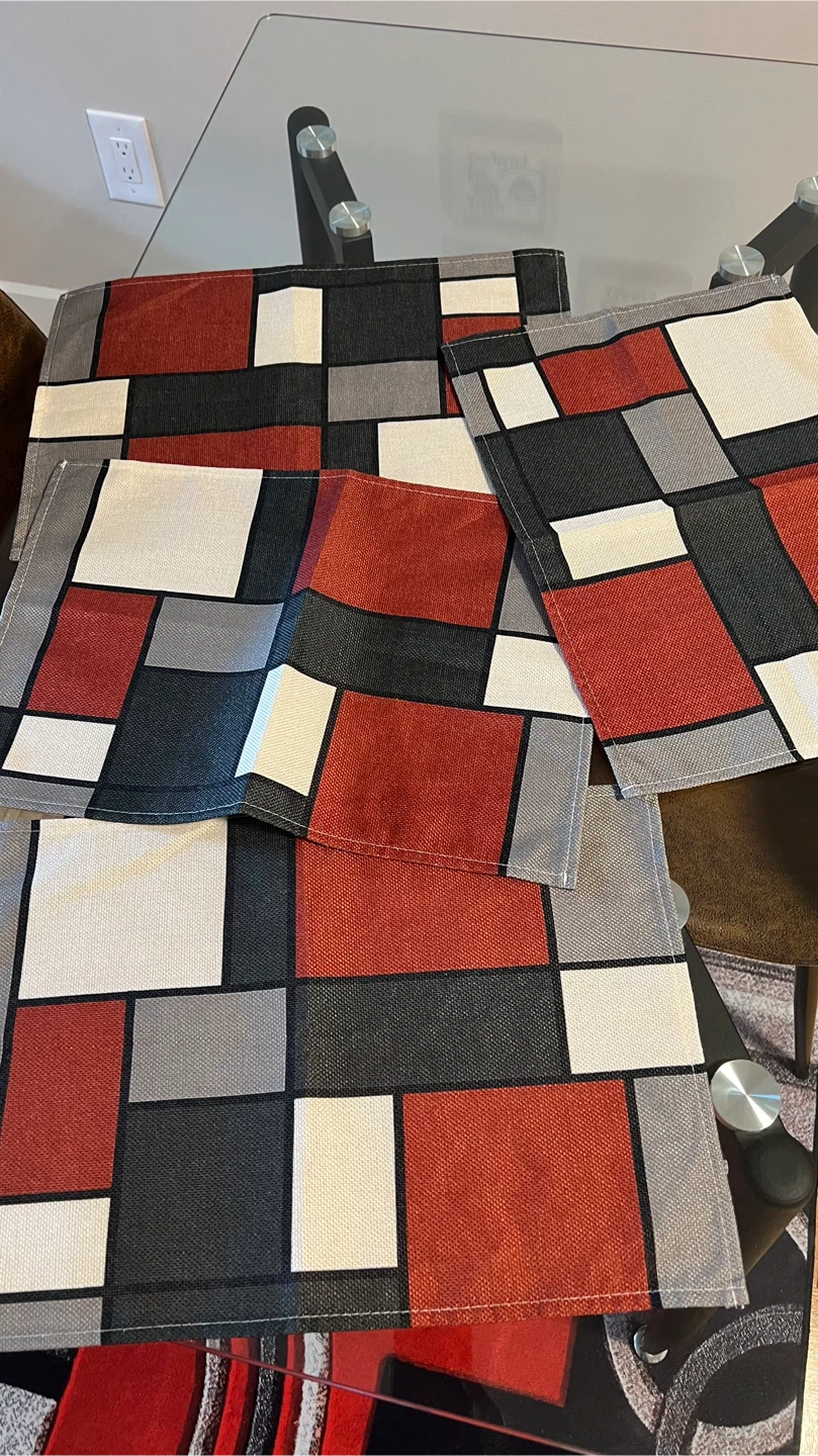 Set of 4 Geometric Placemats - Red, Black, Grey, White