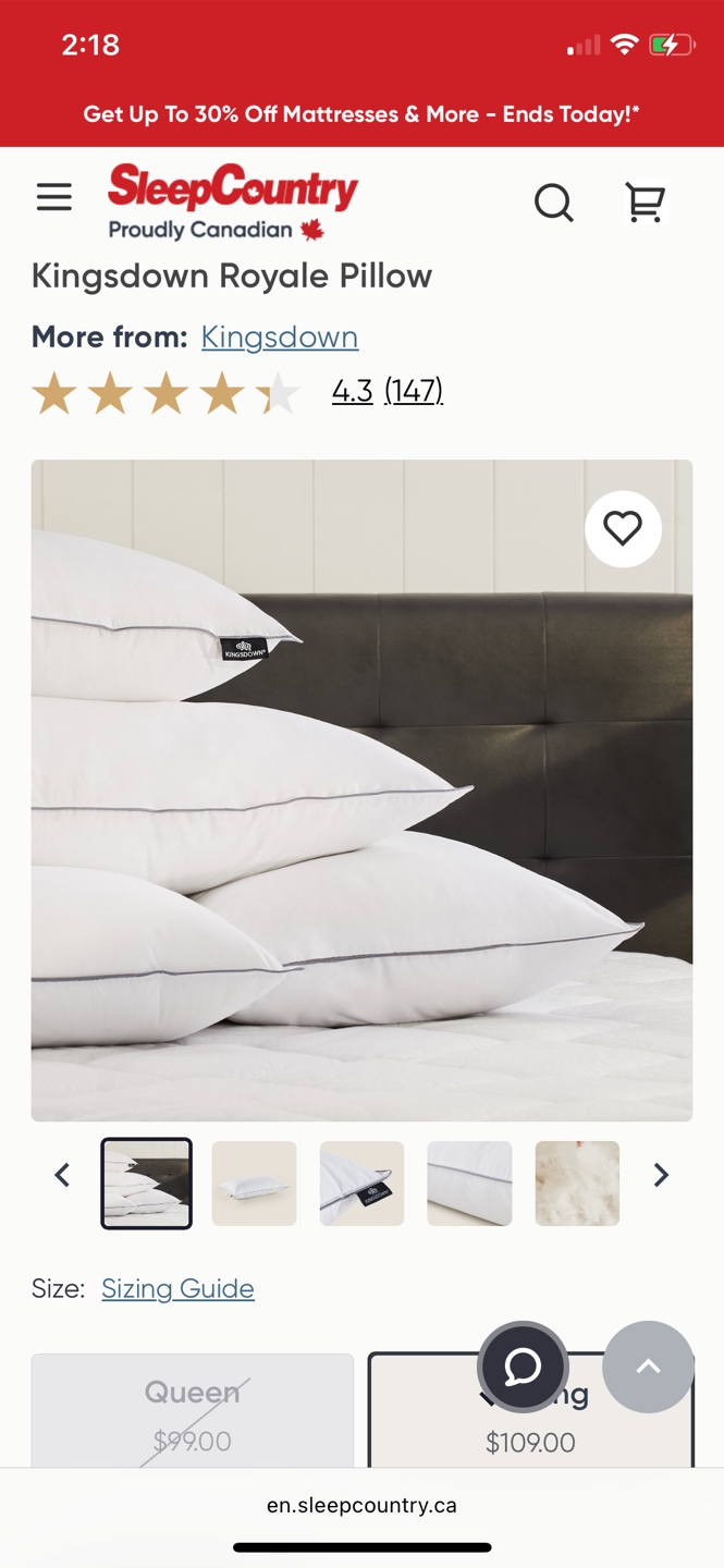 Kingsdown Royale Queen Pillow