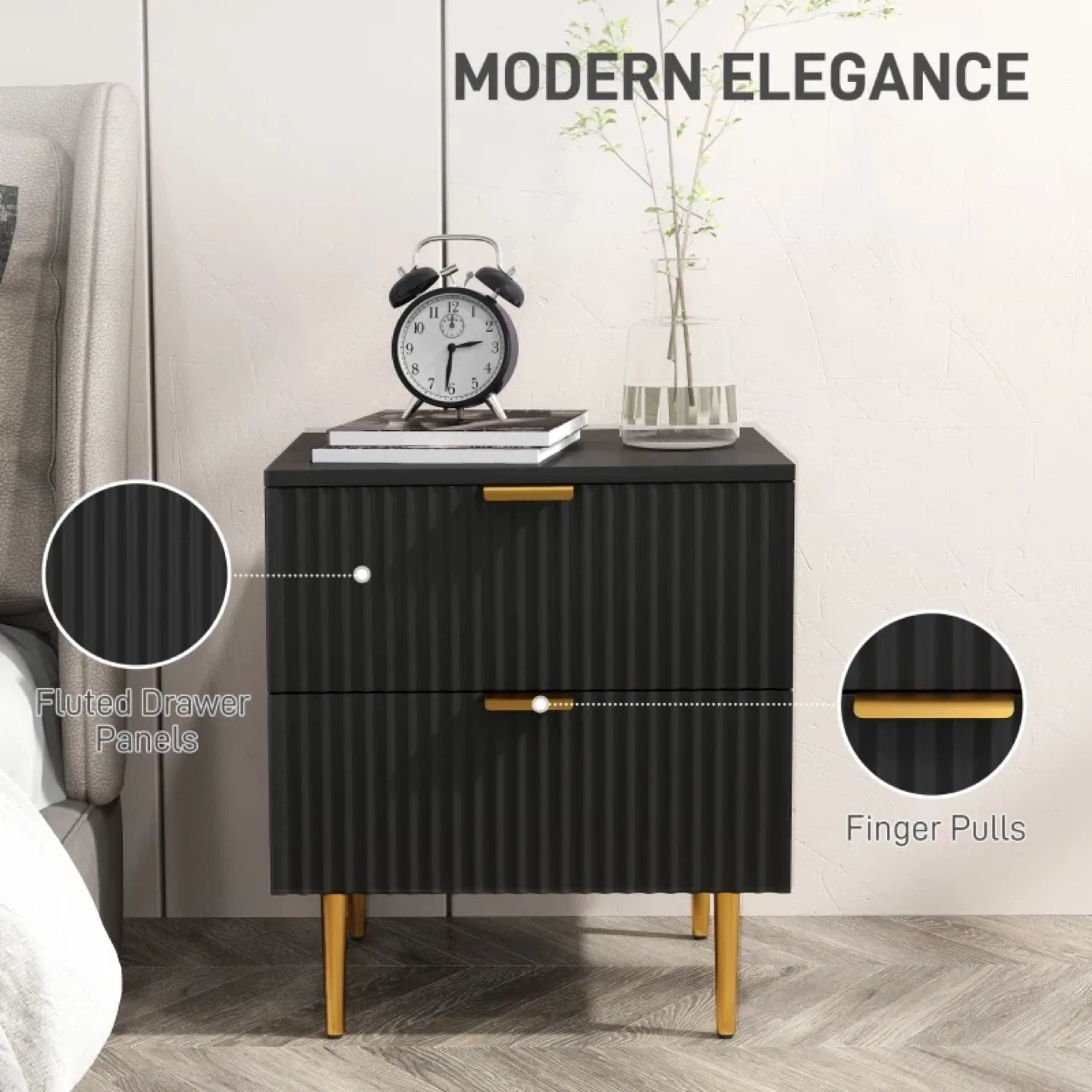 Black Nightstand with Two Drawers thumbnail