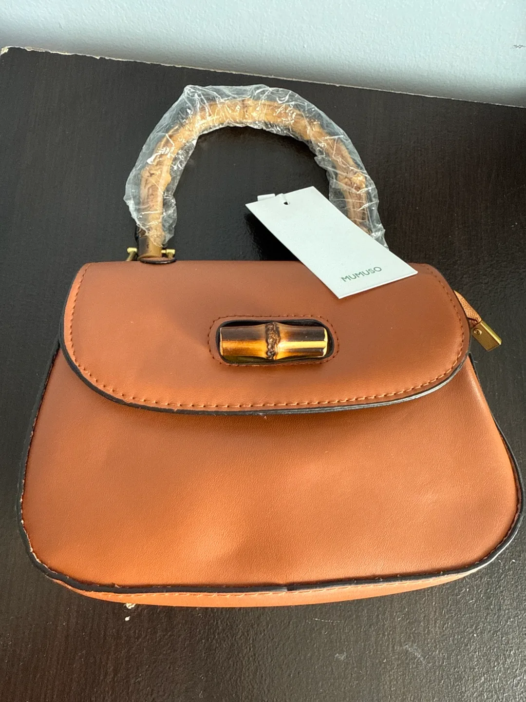 New Mumuso Brown Handbag w/ Bamboo Handle thumbnail