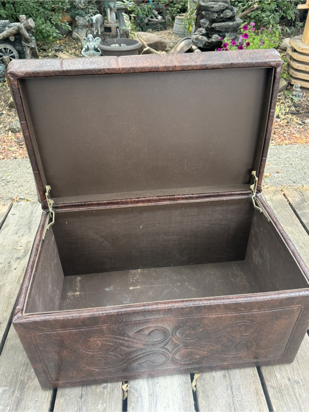 Brown Faux Leather Storage Ottoman - photo 2