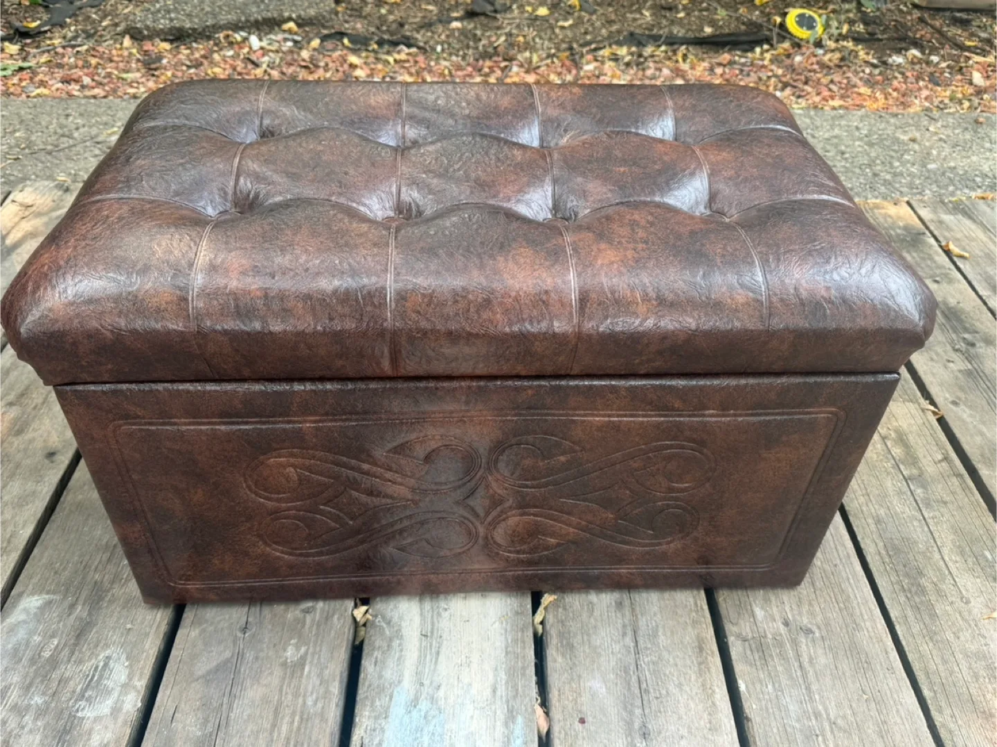 Brown Faux Leather Storage Ottoman