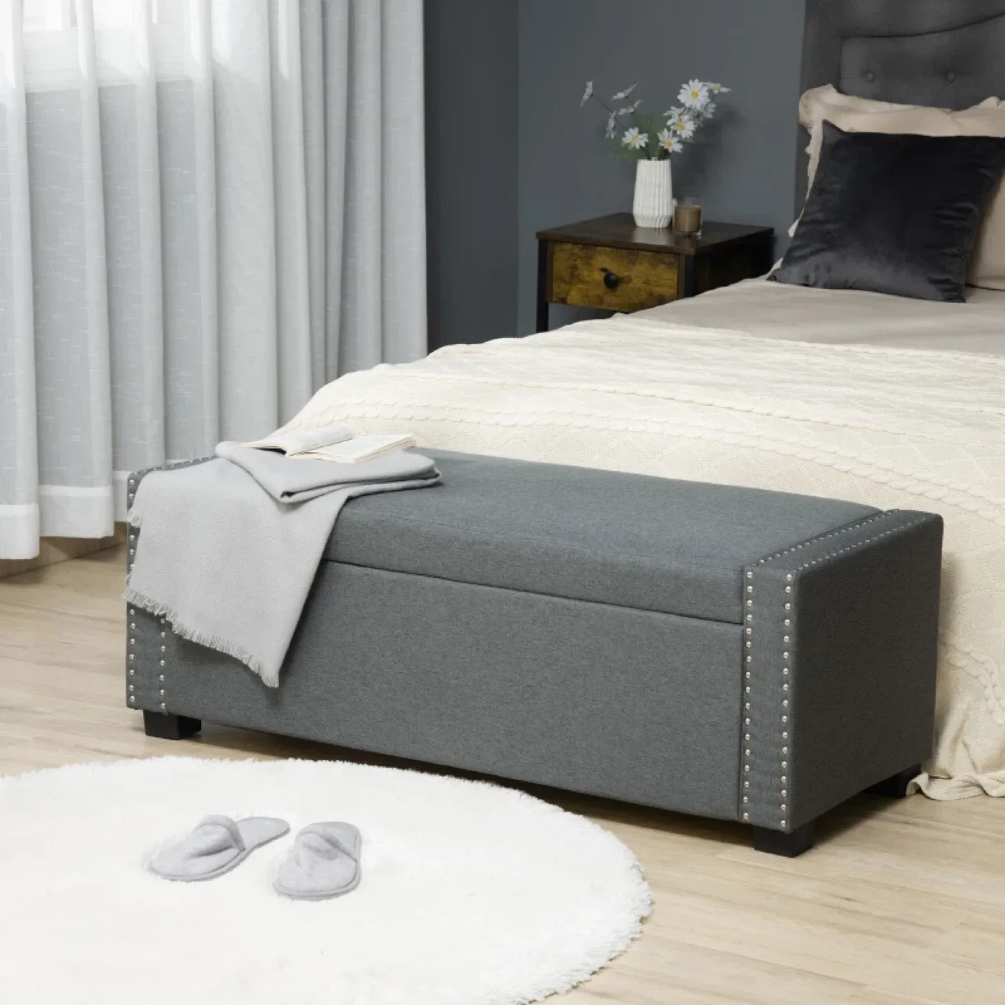 Grey Storage Ottoman Bench 47.25" thumbnail