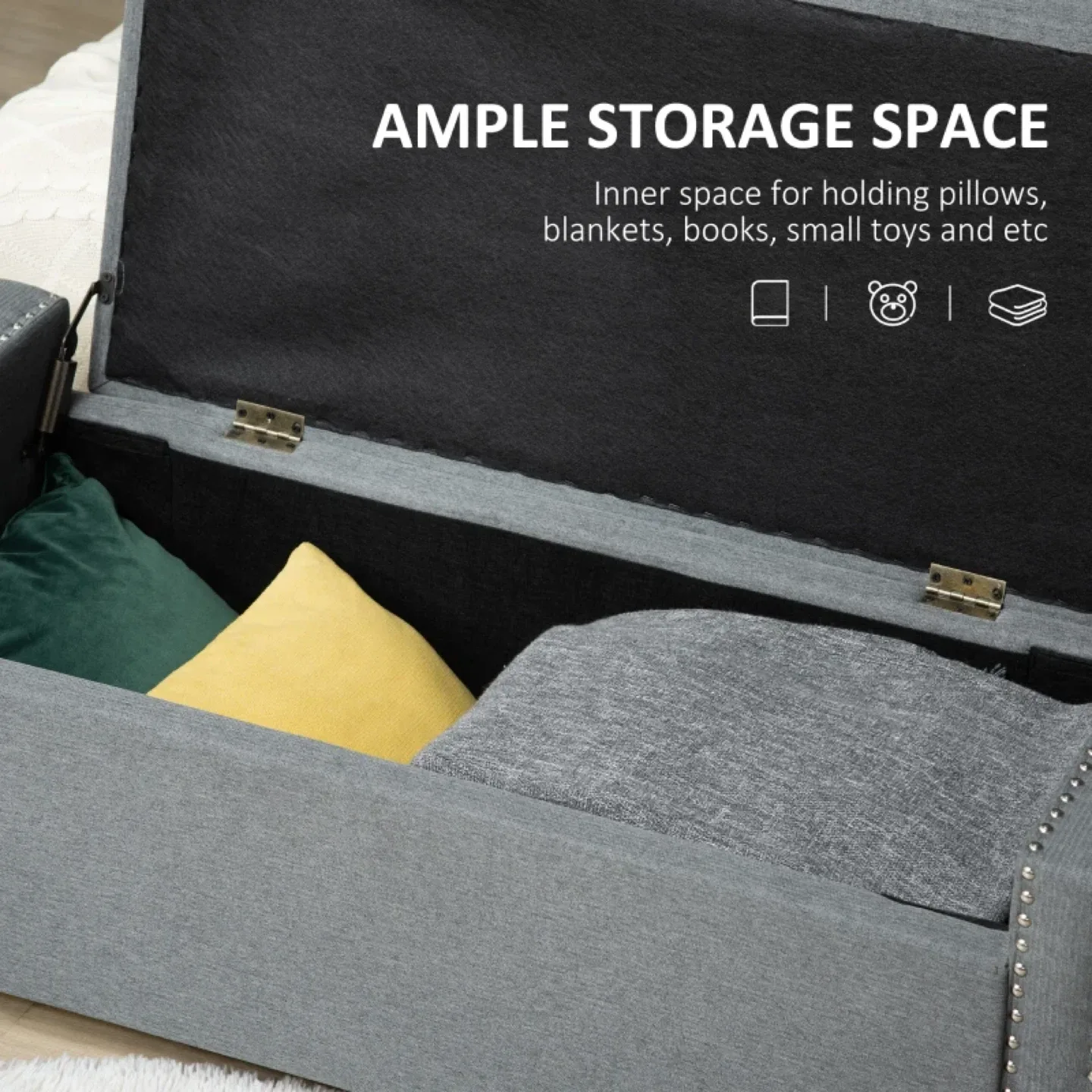 Grey Storage Ottoman Bench 47.25" image indicator(3)