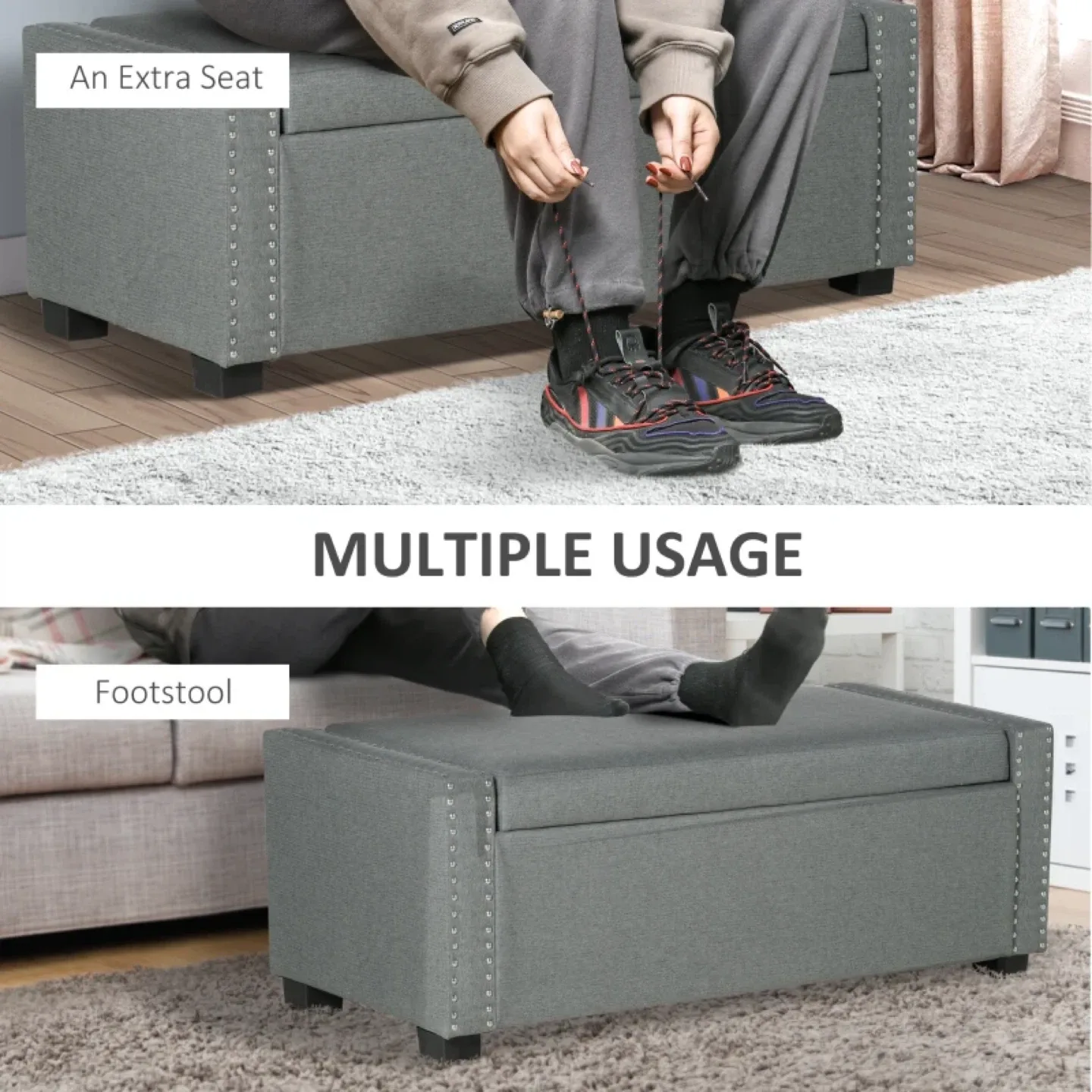 Grey Storage Ottoman Bench 47.25" image indicator(7)