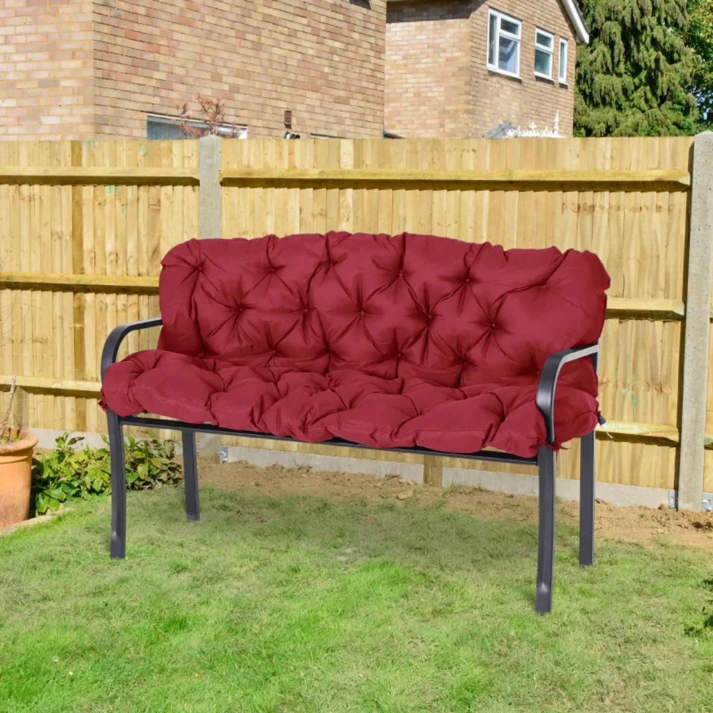 3 Seater Garden Bench Cushion - Burgundy thumbnail