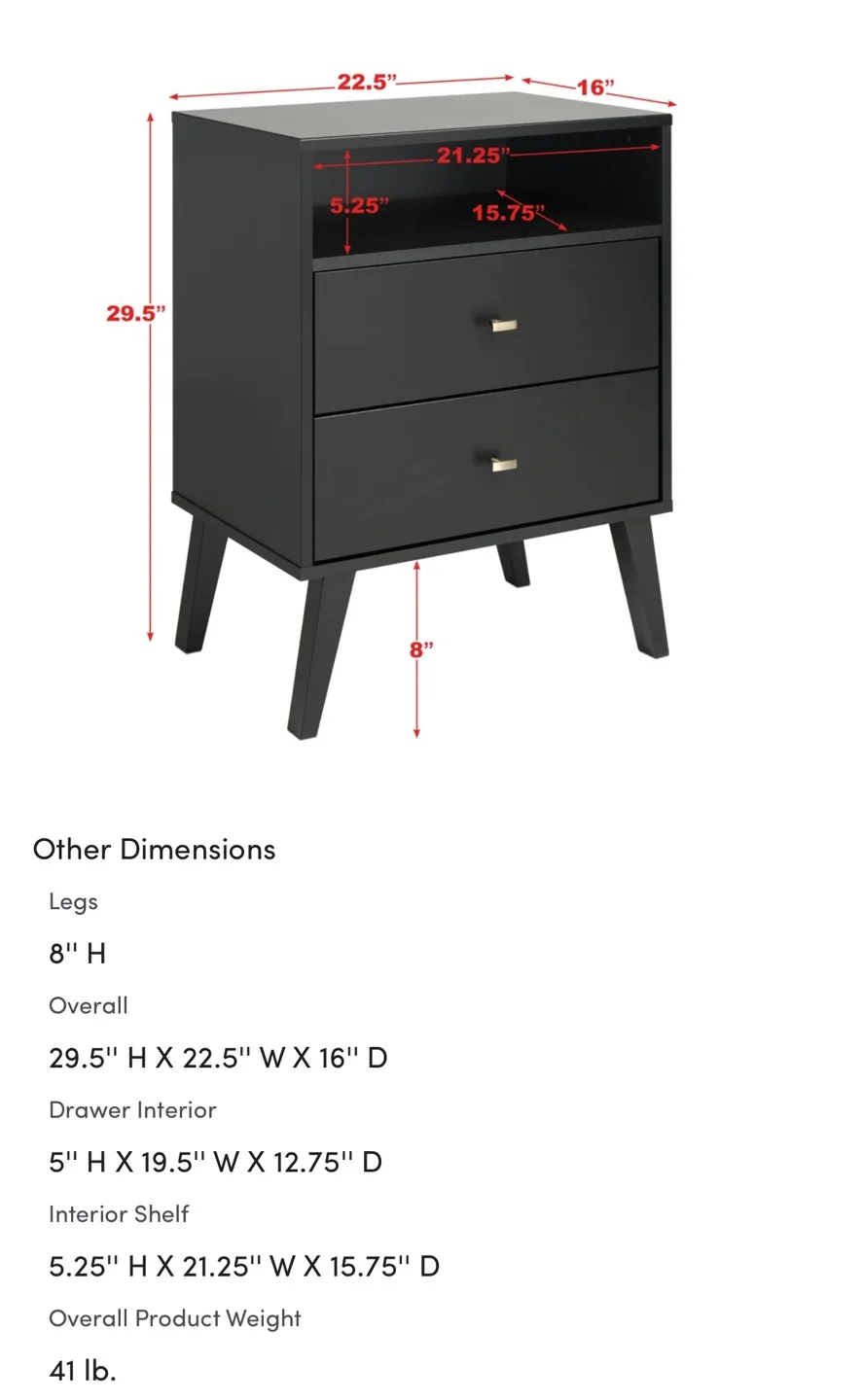 Black Nightstand with 2 Drawers image indicator(6)