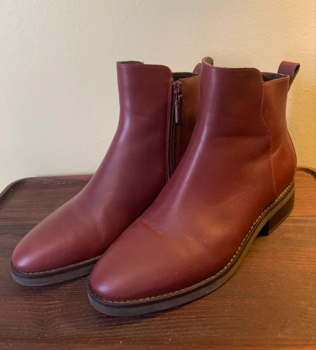 Burgundy Red Leather Ankle Boots thumbnail