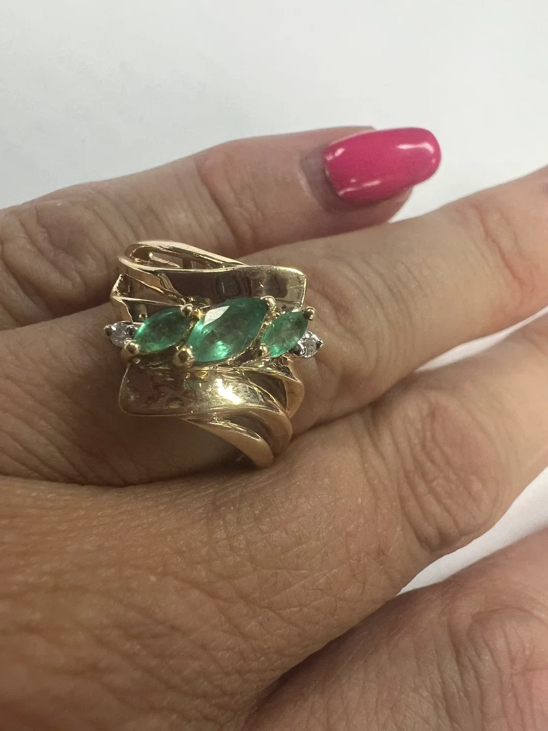 10K Gold Emerald & Diamond Ring - Size 7 thumbnail