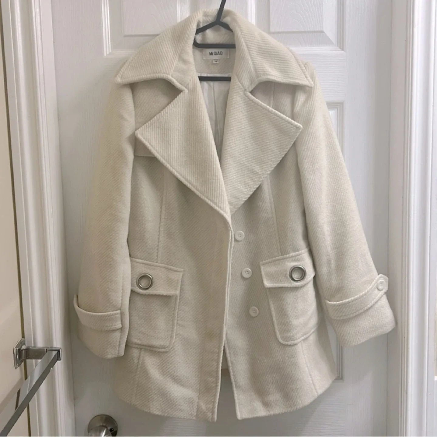 Cream White Trench Coat Peacoat Winter Jacket thumbnail
