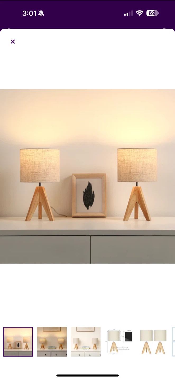 2 Wood Tripod Table Lamps