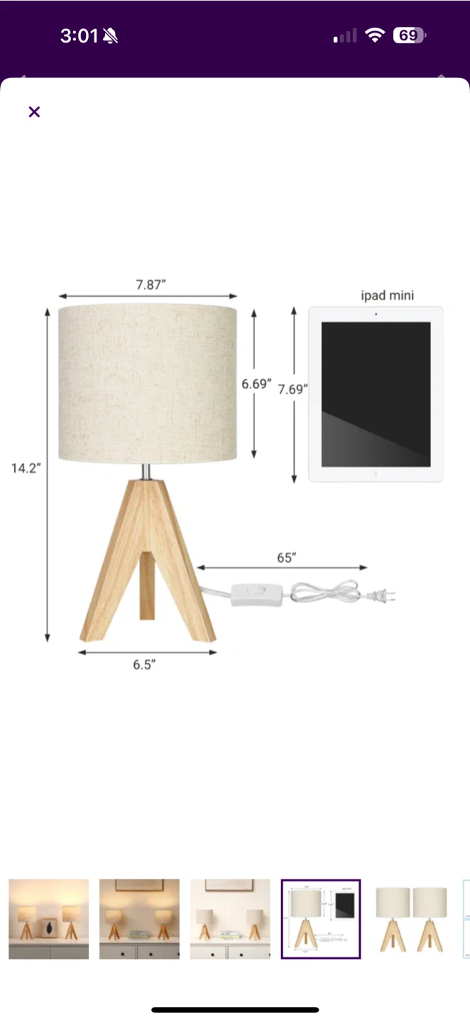 2 Wood Tripod Table Lamps - photo 2