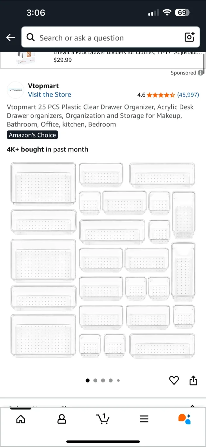 NEW ! Vtopmart 25 PCS Clear Drawer Organizers thumbnail