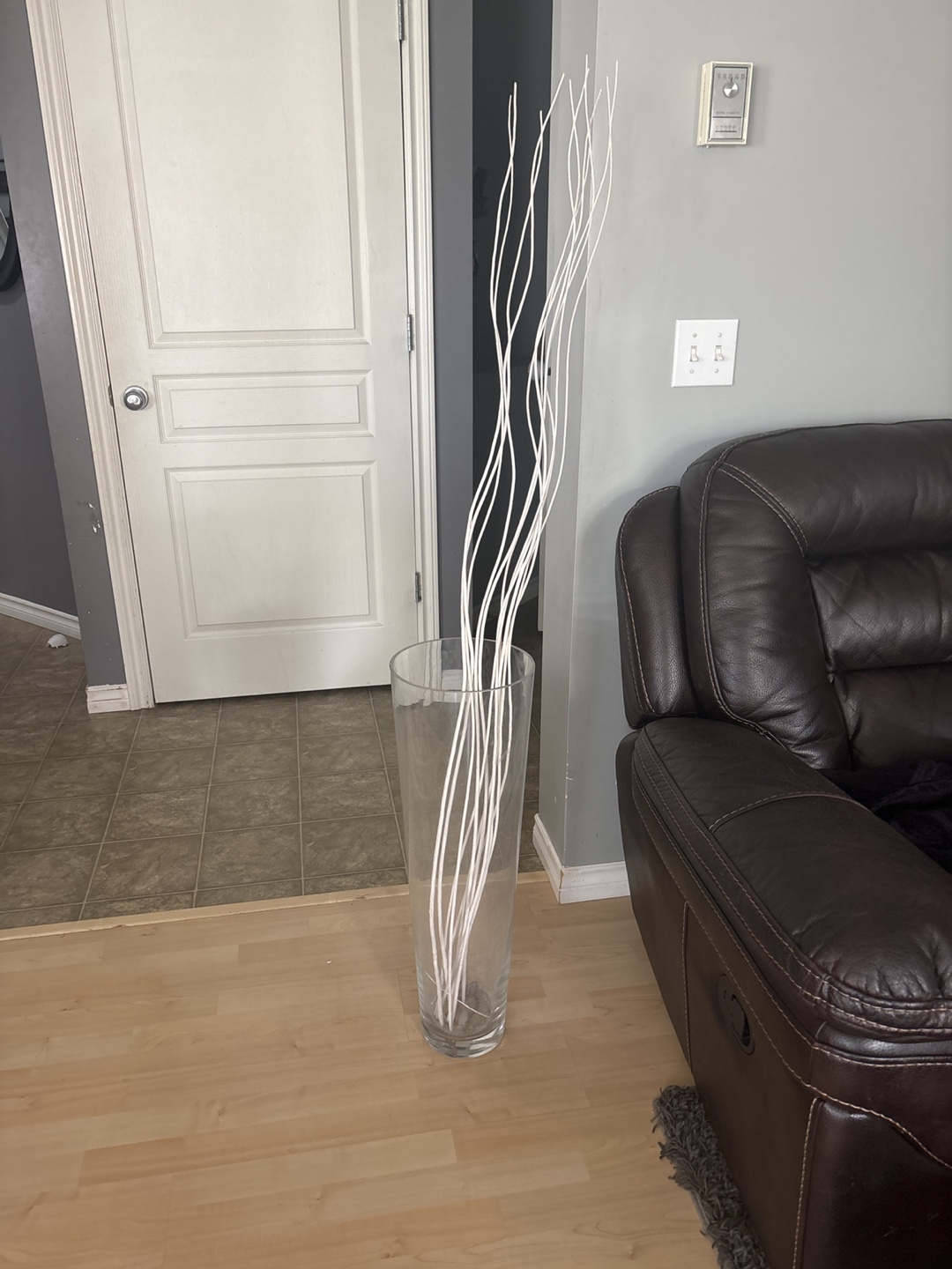 Tall Clear Glass Vase with White Decorative Branches