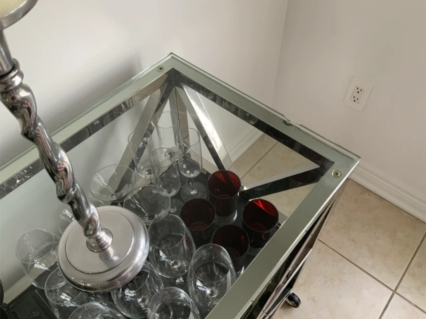 Silver Bar Cart with Glass Top image indicator(5)