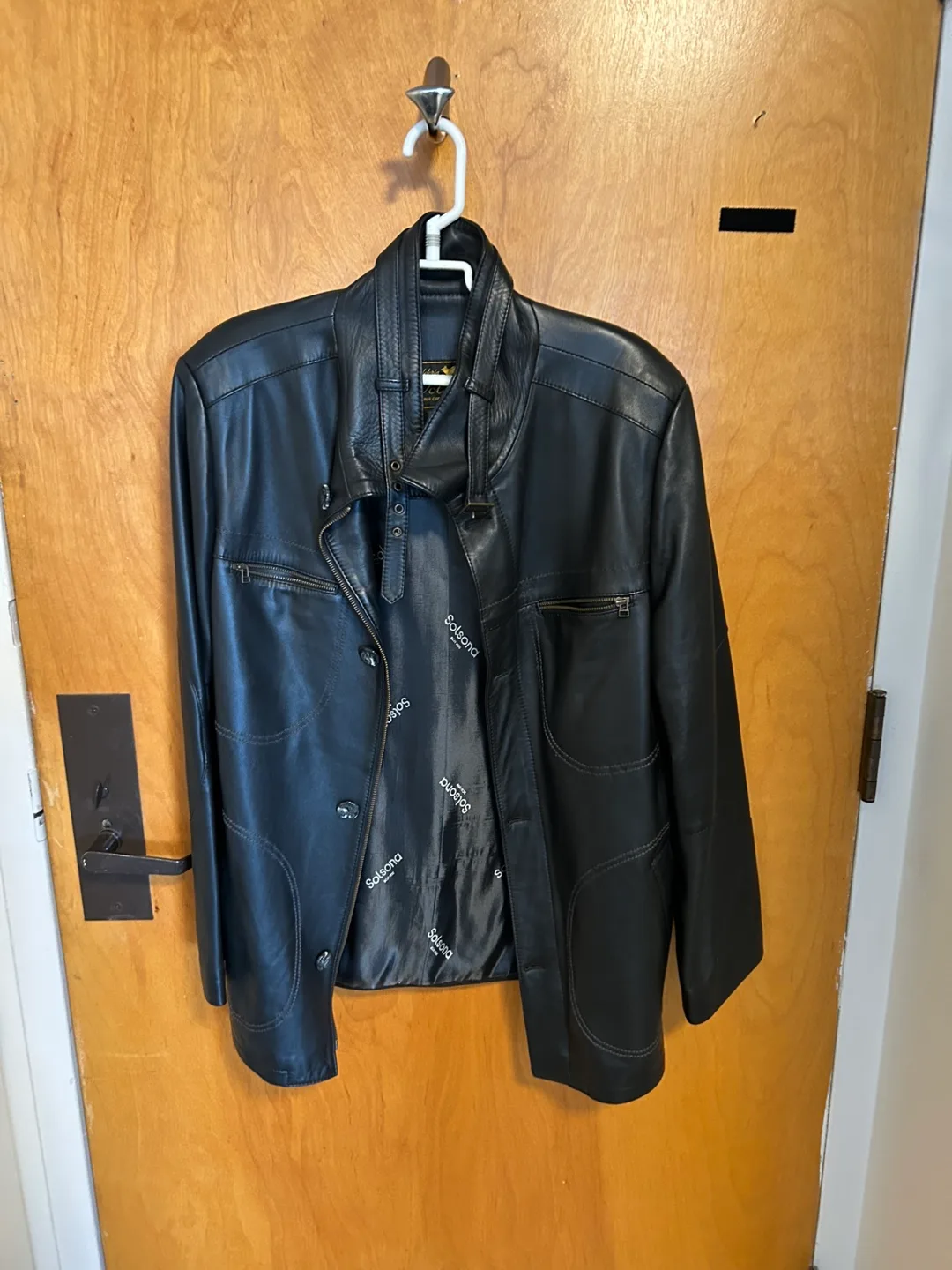 Solsona Black Leather Jacket Size 52 thumbnail