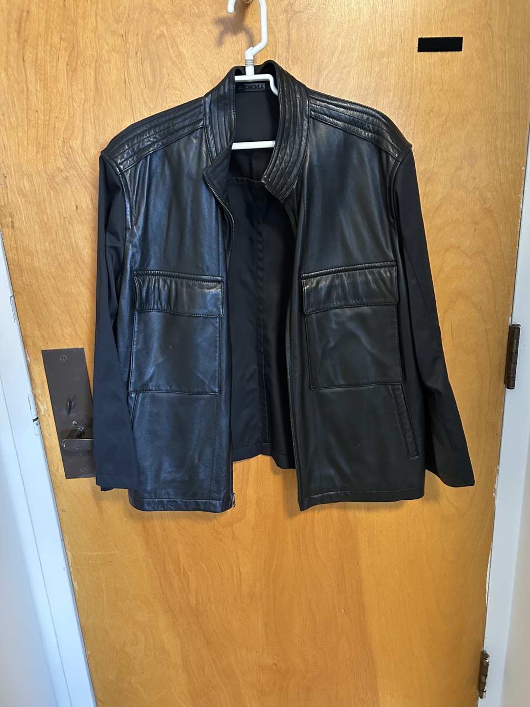 DKNY Black Leather And Fabric XL Jacket