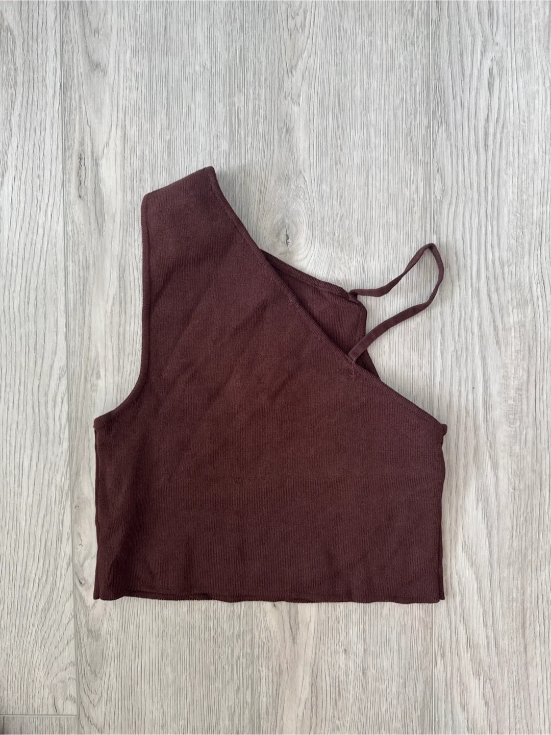 🤎 Zara Brown Ribbed Asymmetric Crop Top - Size S image indicator(2)