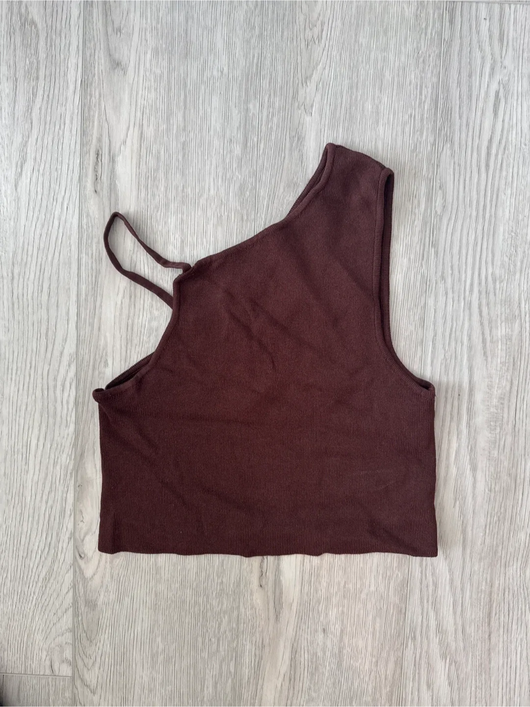 🤎 Zara Brown Ribbed Asymmetric Crop Top - Size S thumbnail