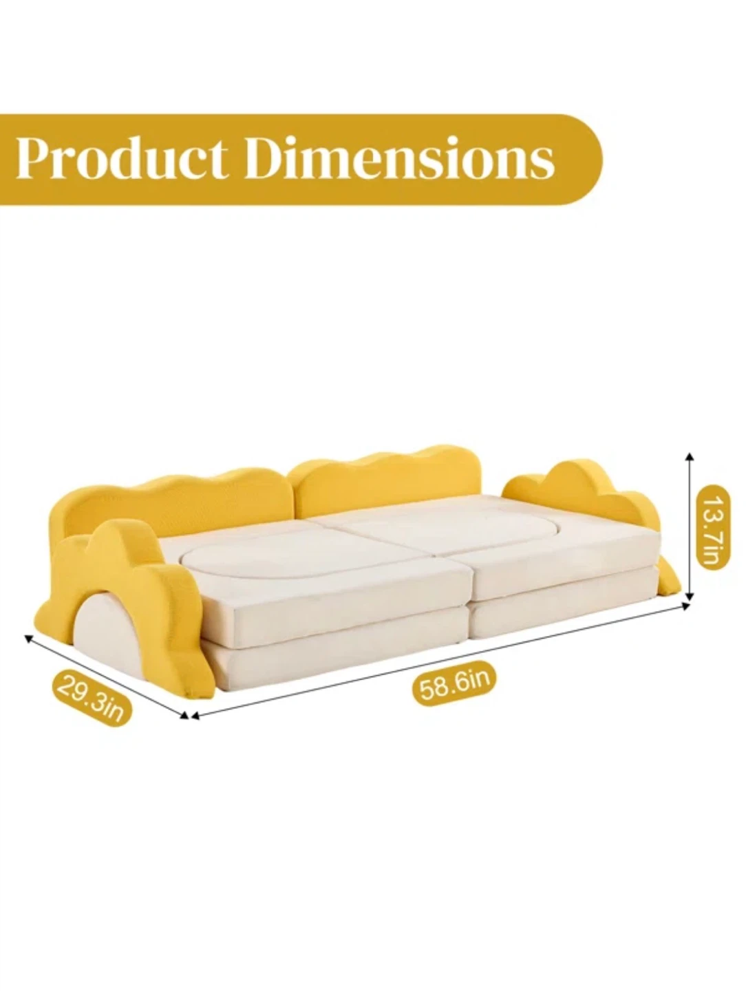 Kids Couch/Convertible Play Sofa - Yellow - photo 3