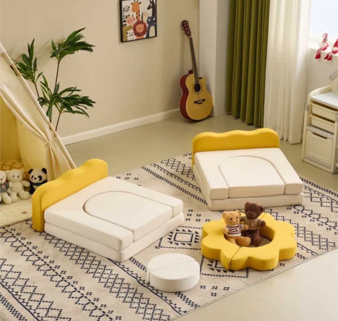 Kids Couch/Convertible Play Sofa - Yellow - photo 4