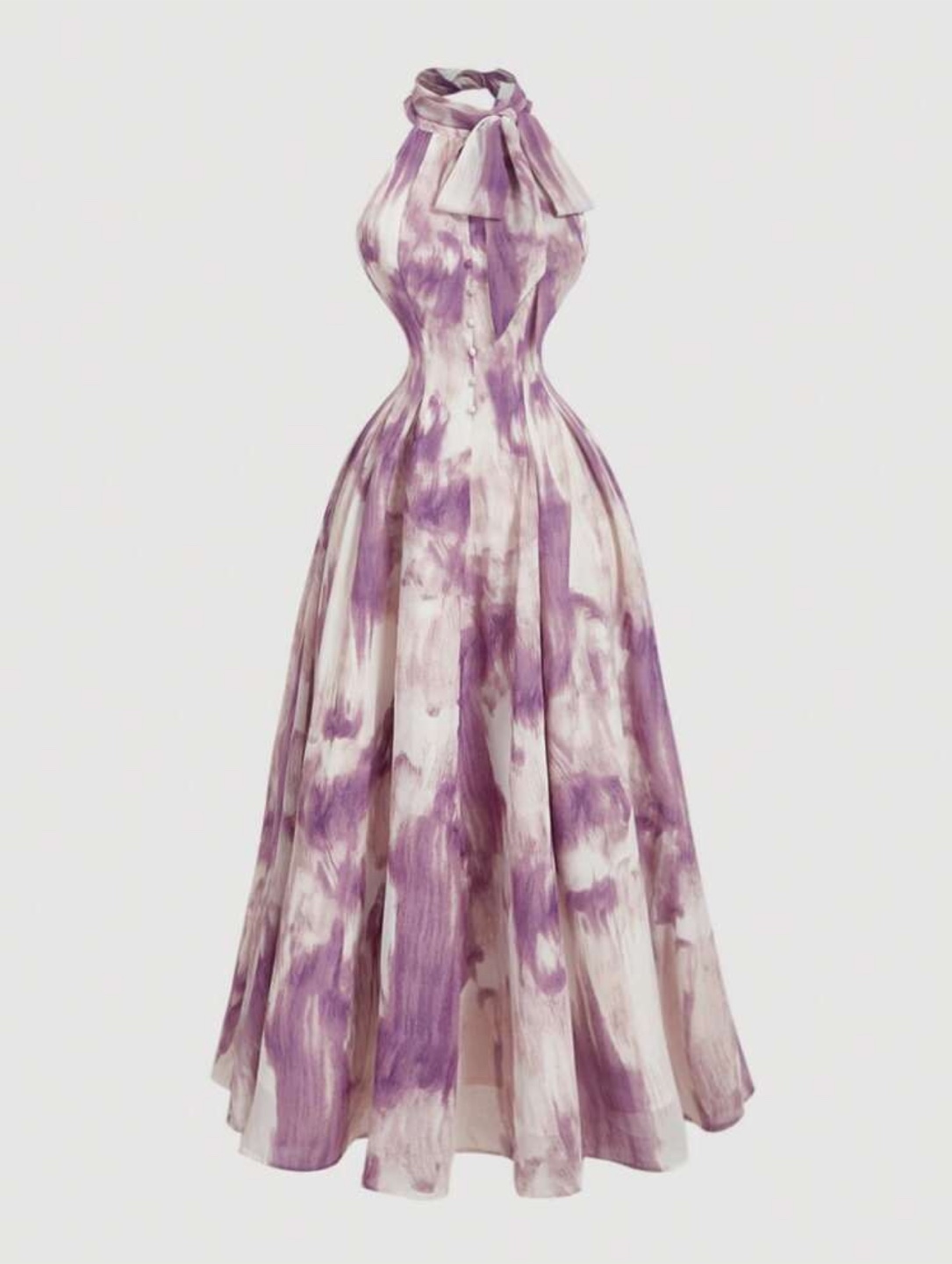 🥕Purple & White Halter Neck Dress