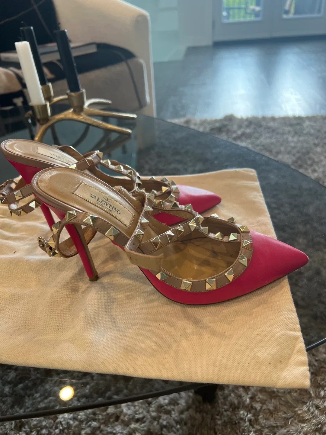 Valentino Garavani Pink Rockstud Heels, Size 36 image indicator(2)