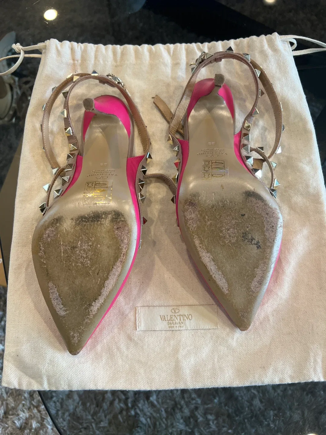 Valentino Garavani Pink Rockstud Heels, Size 36 image indicator(3)