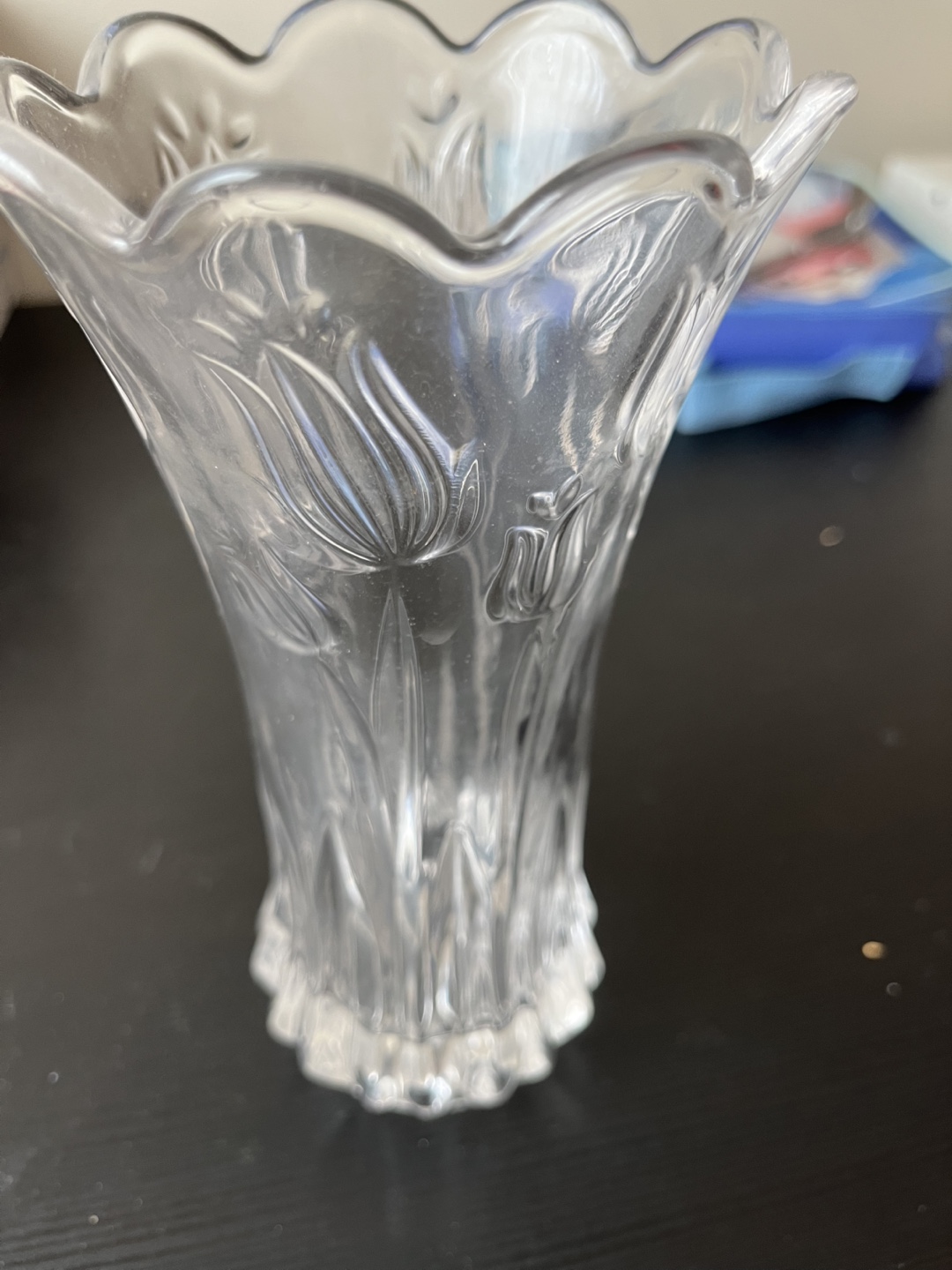 Clear Glass Vase with Floral Design