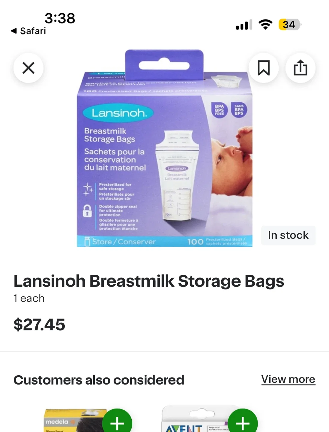 Lansinoh Breastmilk Storage Bags - 100 Presterilized Bags thumbnail