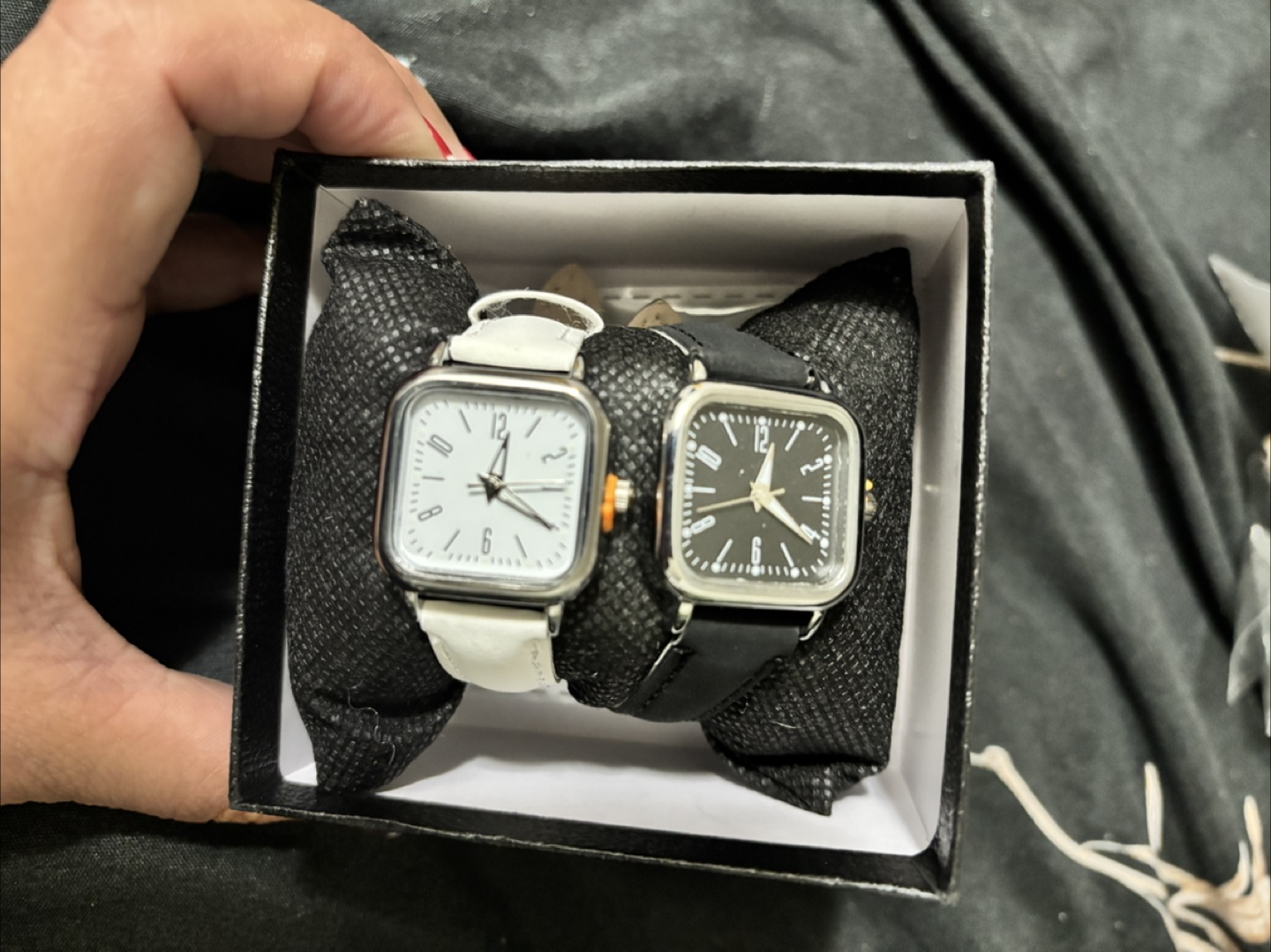 Two Square Face Watches - Black and White