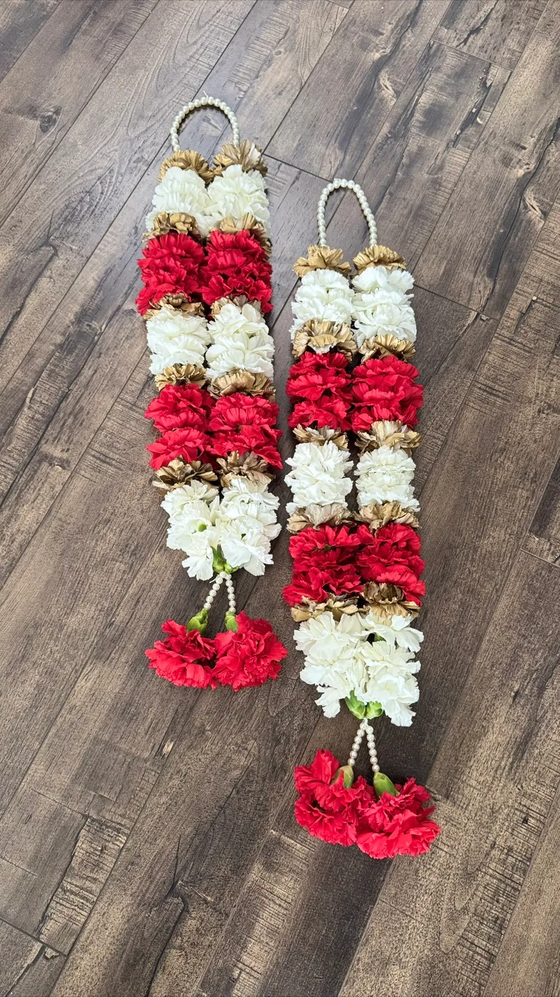 Floral Garland Decorations - Red, White, Gold
