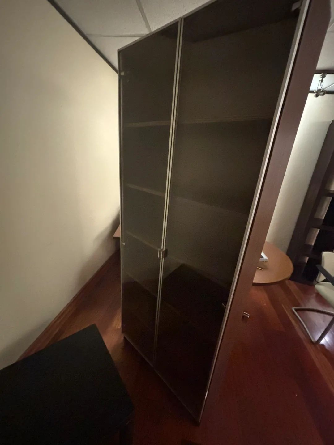 Tall Brown Bookshelf with Glass Doors thumbnail
