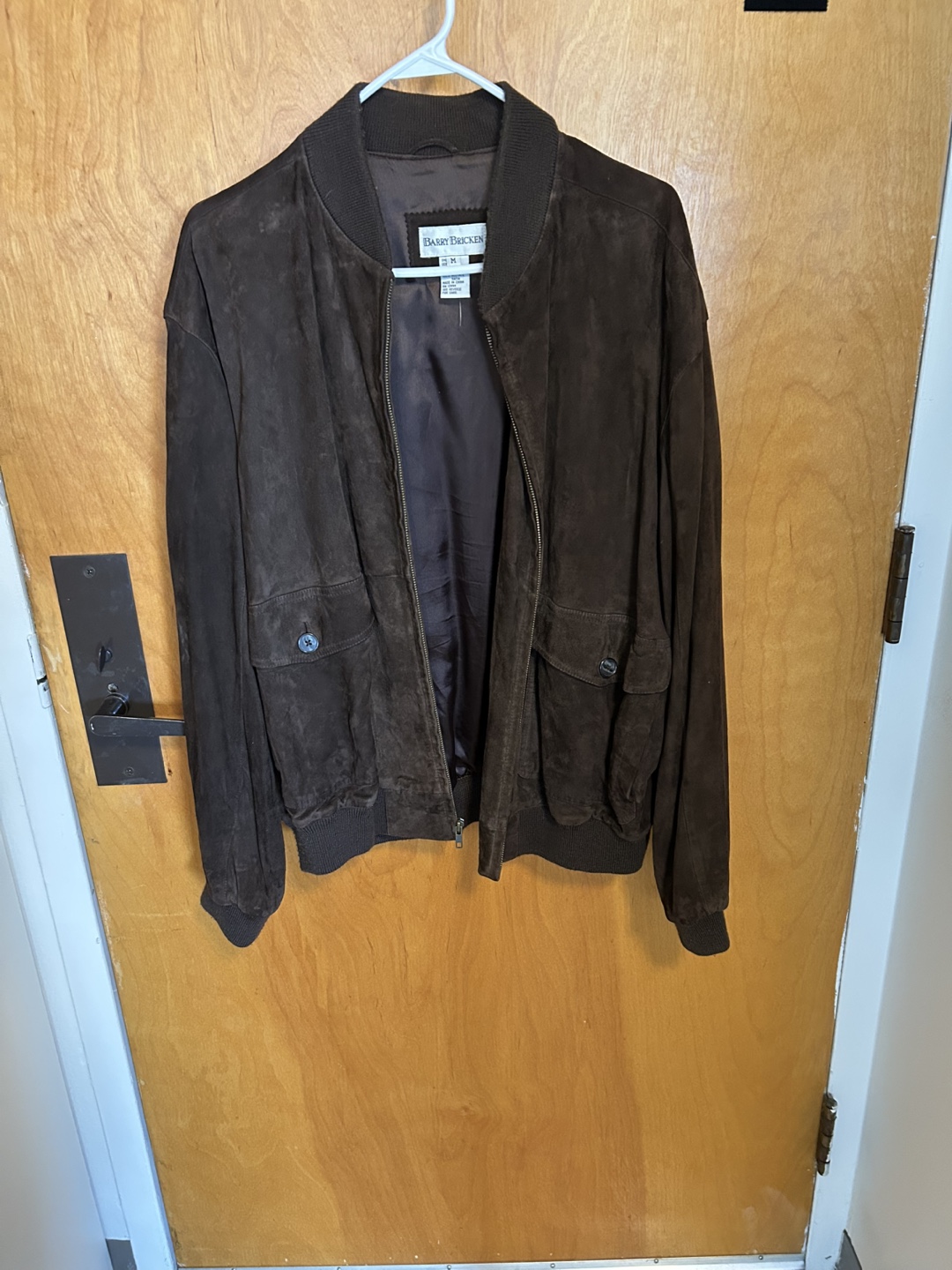 Barry Bricken Suede Leather Brown Bomber Jacket - Size M