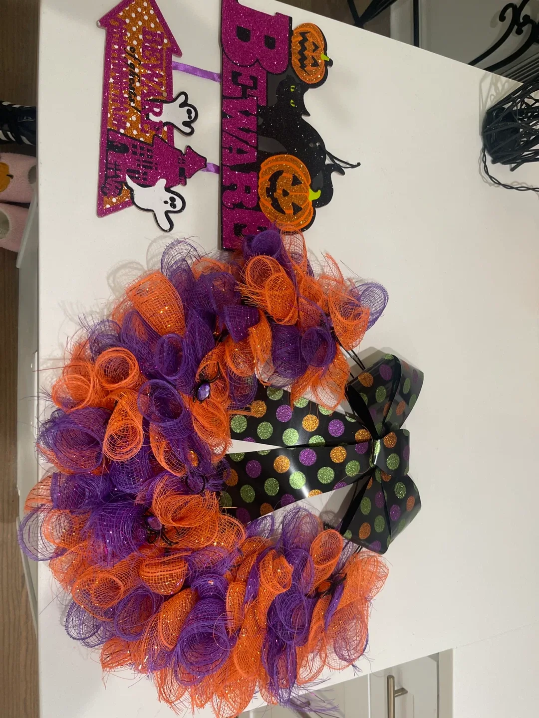 Halloween Wreath - Orange & Purple thumbnail