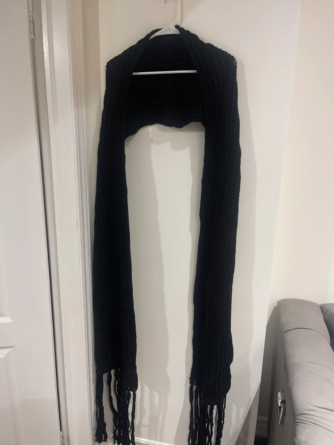 Black Knit Scarf with Fringe image indicator(2)