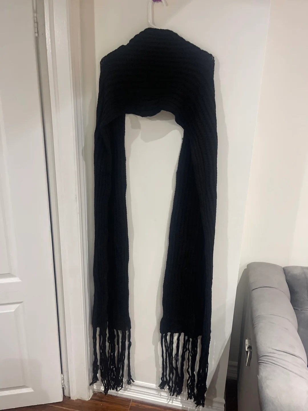 Black Knit Scarf with Fringe image indicator(3)