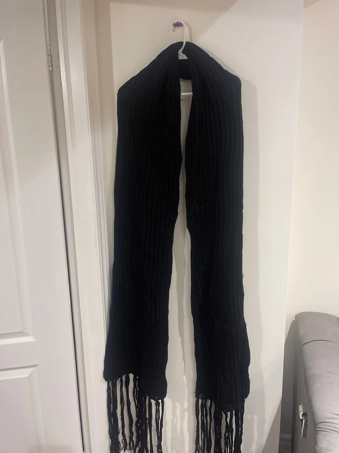 Black Knit Scarf with Fringe thumbnail