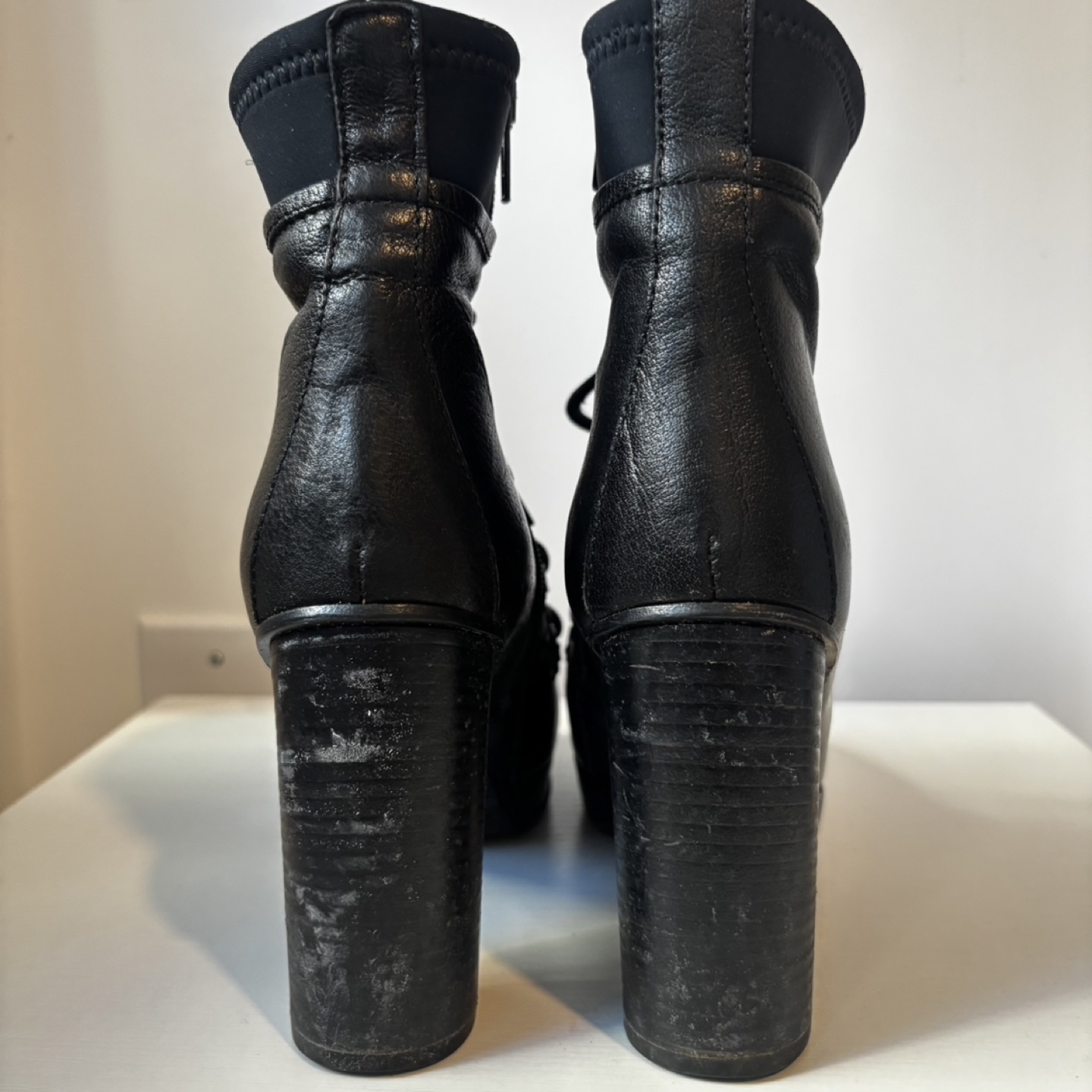 Black Leather Heeled Boots, Size 38 - photo 3