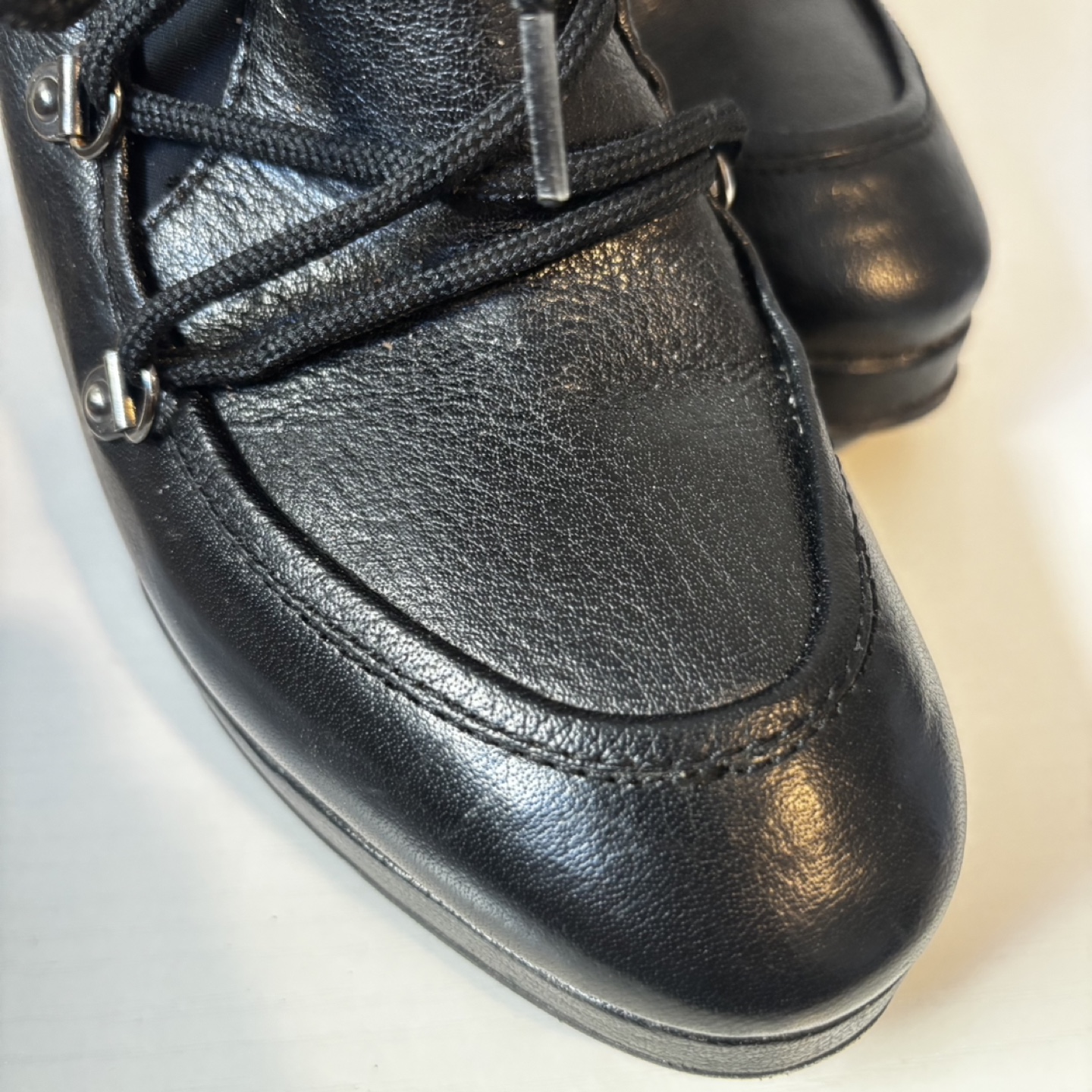 Black Leather Heeled Boots, Size 38 - photo 4
