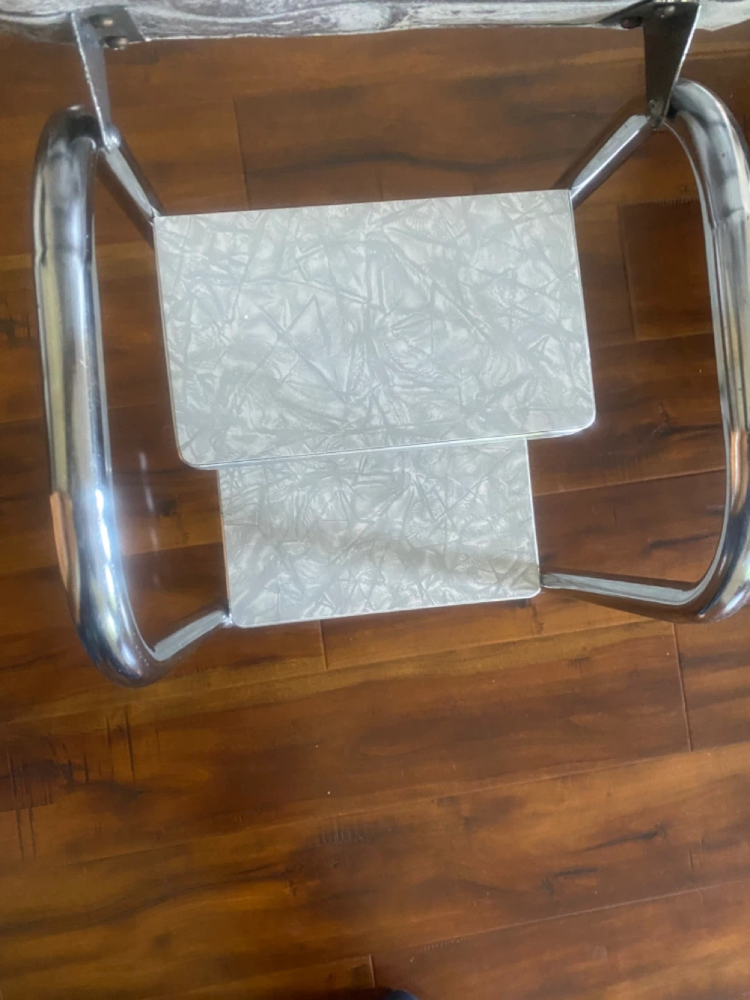 Vintage Chrome Step Stool with White Vinyl Seat - photo 2