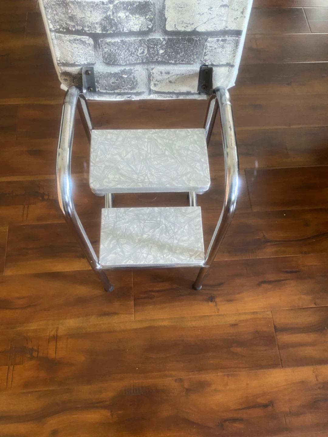Vintage Chrome Step Stool with White Vinyl Seat