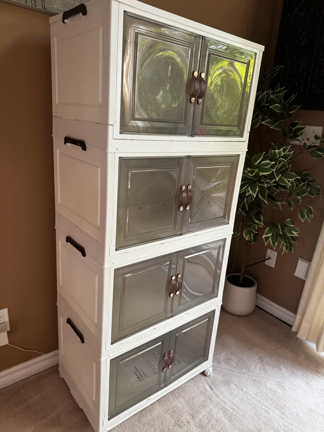 White Stackable Storage Cabinet with Doors 25 x 58 x 15.5 thumbnail