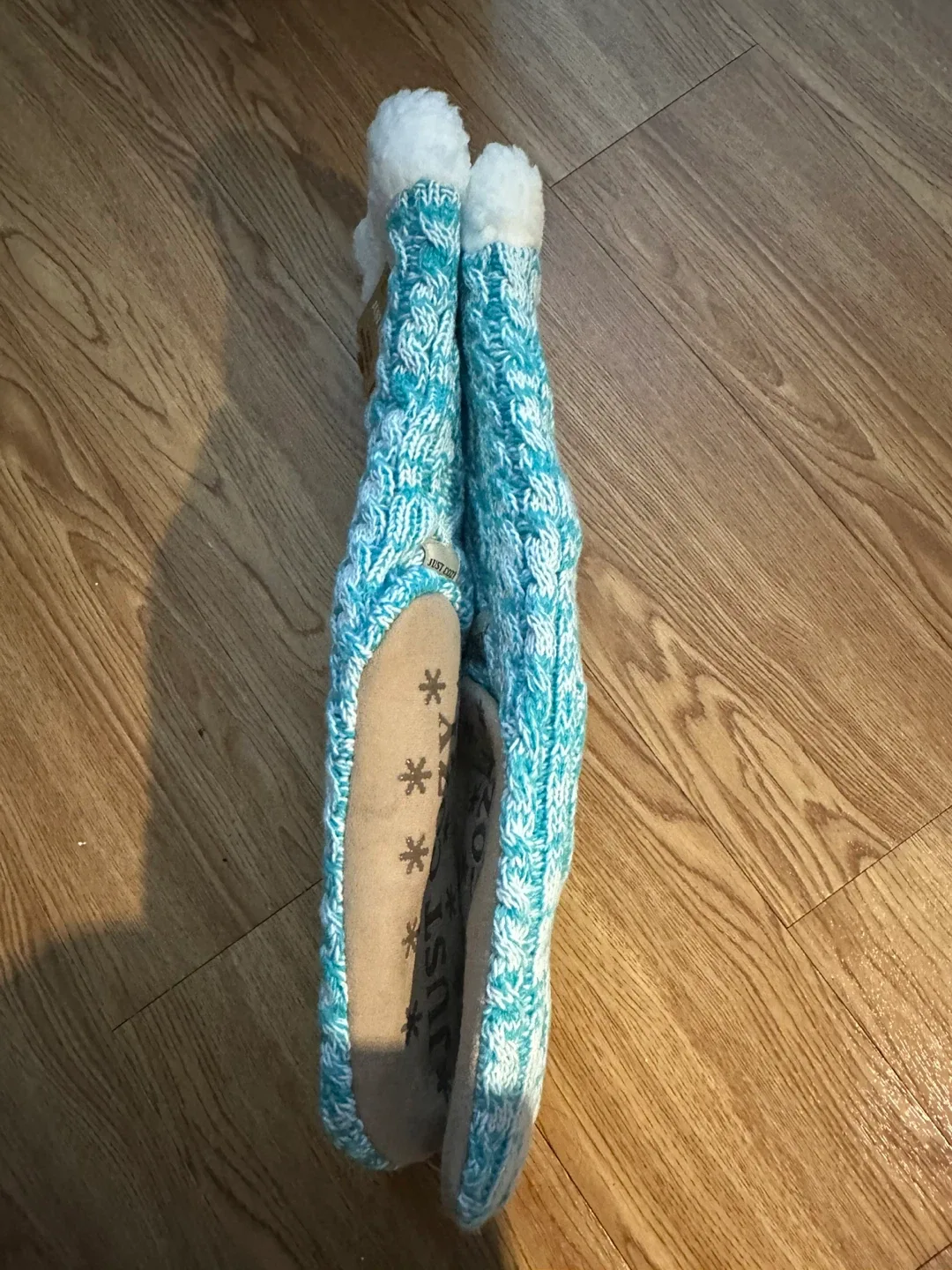 New with tags-Just Cozy Slipper Socks - Blue & White image indicator(3)