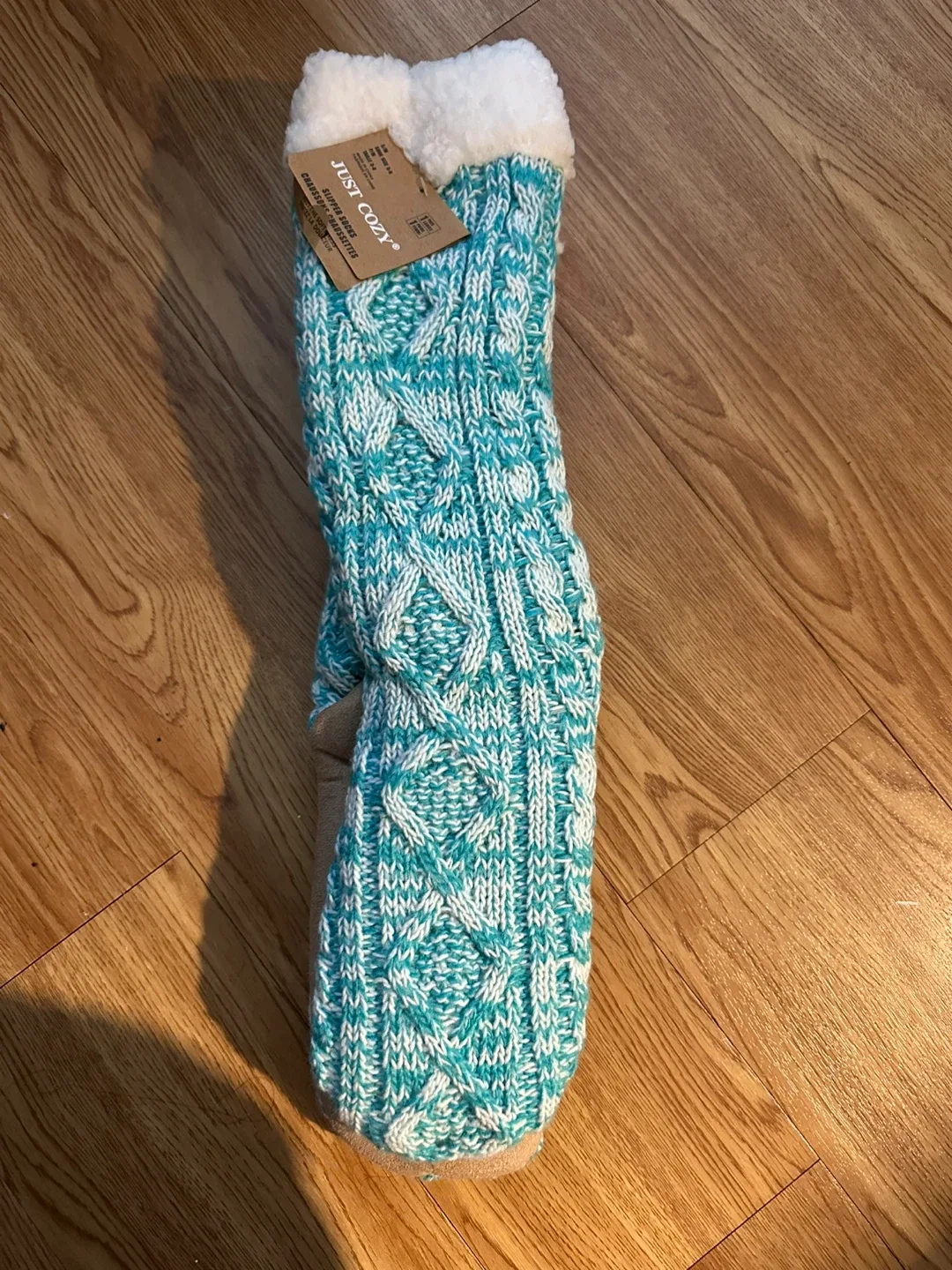 New with tags-Just Cozy Slipper Socks - Blue & White thumbnail