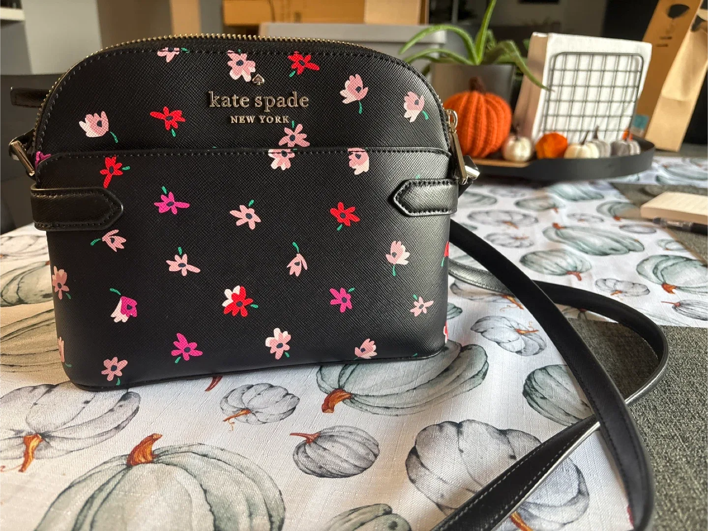 Kate Spade Black Floral Dome Crossbody Bag
