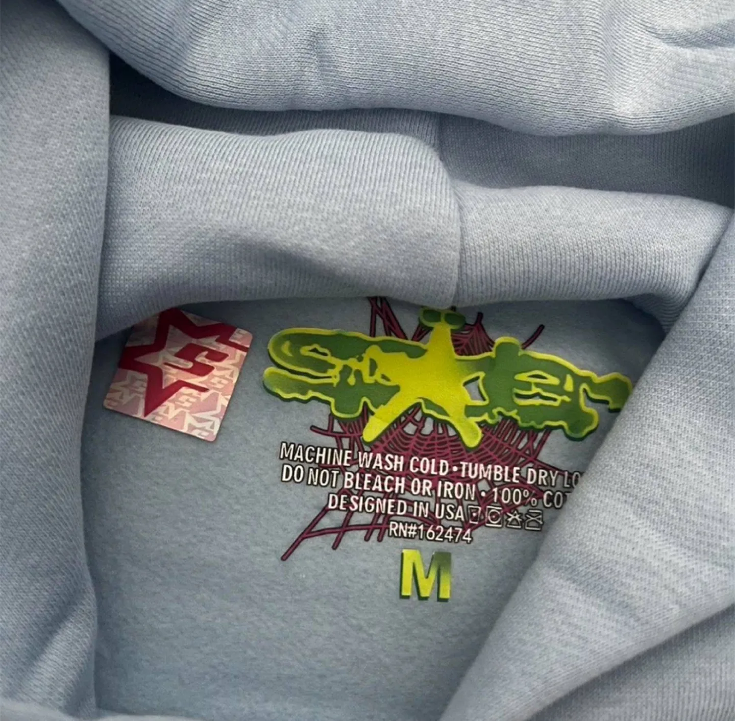 Sp5der Worldwide Web Graphic Hoodie Blue Rhinestones image indicator(2)