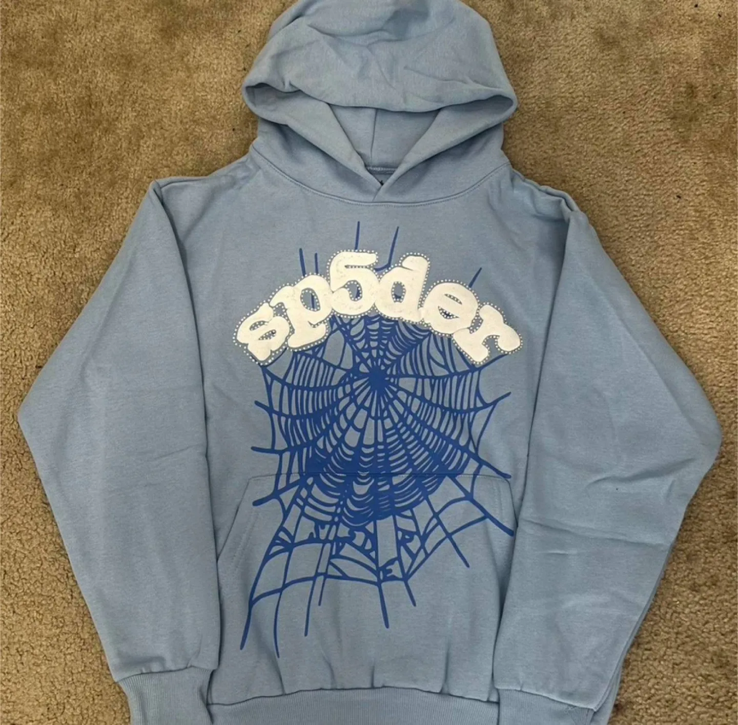 Sp5der Worldwide Web Graphic Hoodie Blue Rhinestones thumbnail